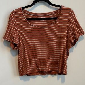 American Eagle Outfitters Rust Striped Short Sleeve Tee